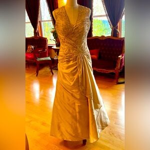Rina di Montella Champagne Silk Formal Ball Gown